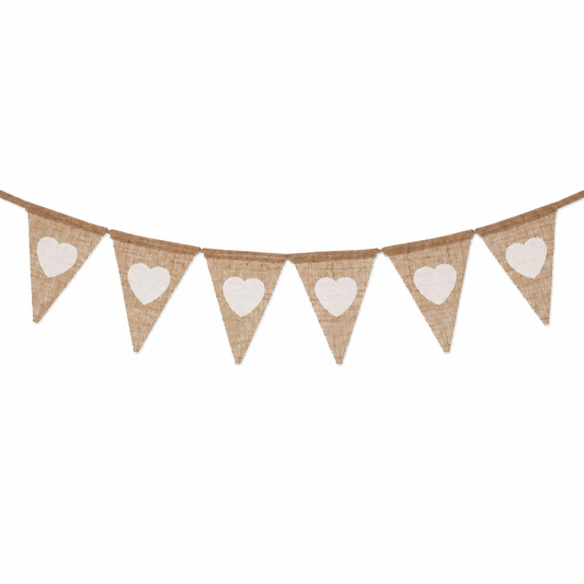 Vlaggenlijn linnen hart beige/wit - 2m (13 vlaggen)
