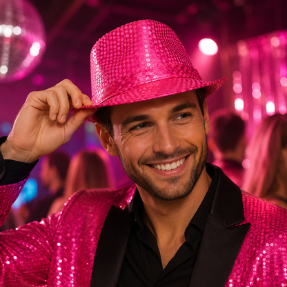Hoed pailletten met licht roze