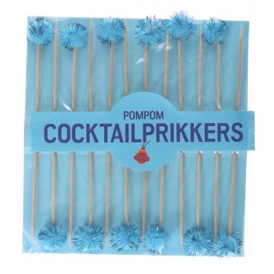 Cocktailprikkers - babyshower - pompom - blauw - 12 stuks