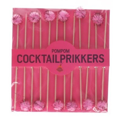 Cocktailprikkers - babyshower - pompom - roze - meisje - 12 stuks
