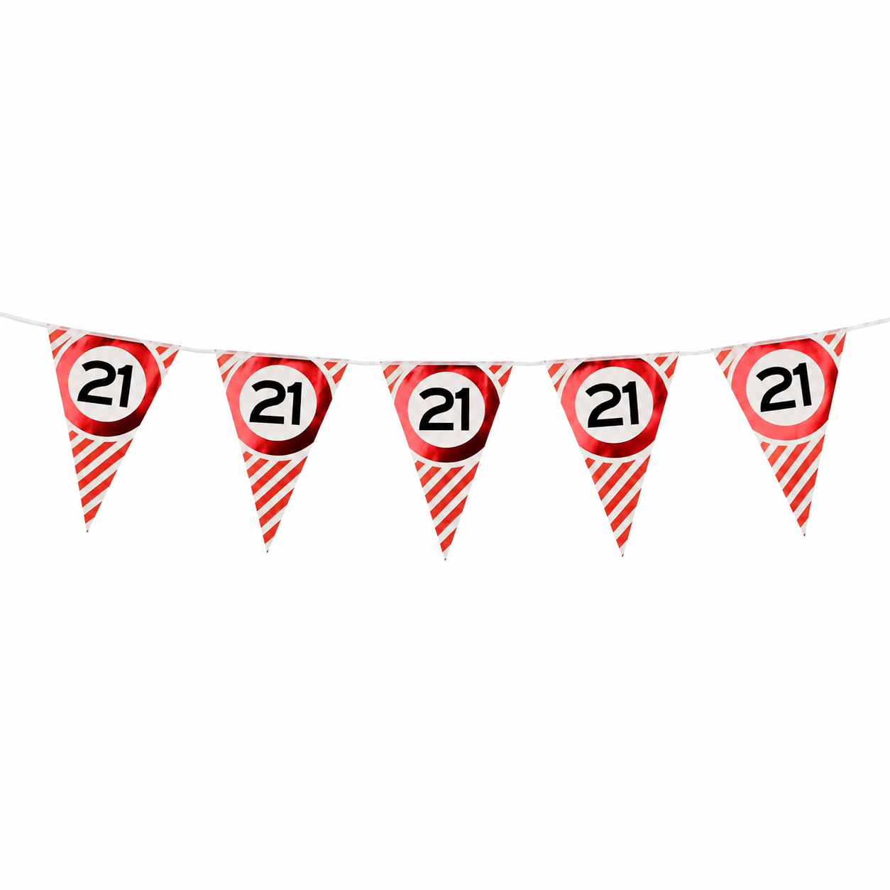 Vlaggenlijn 21 jaar rood/wit - 3m (10 vlaggen)