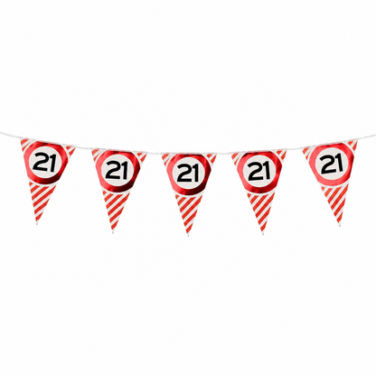 Vlaggenlijn 21 jaar rood/wit - 3m (10 vlaggen)