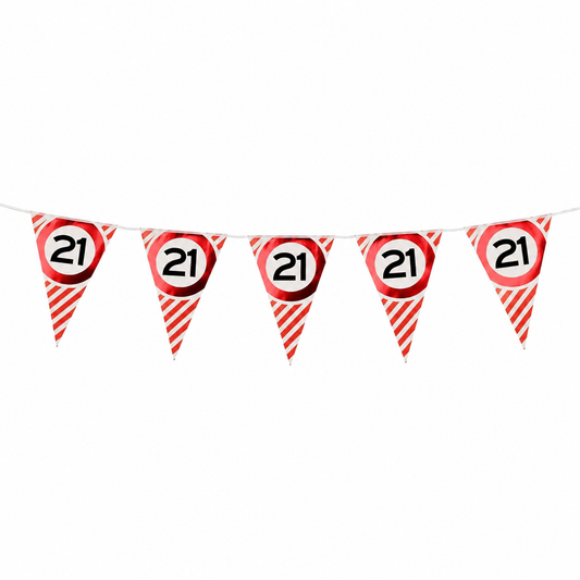 Vlaggenlijn 21 jaar rood/wit - 3m (10 vlaggen)