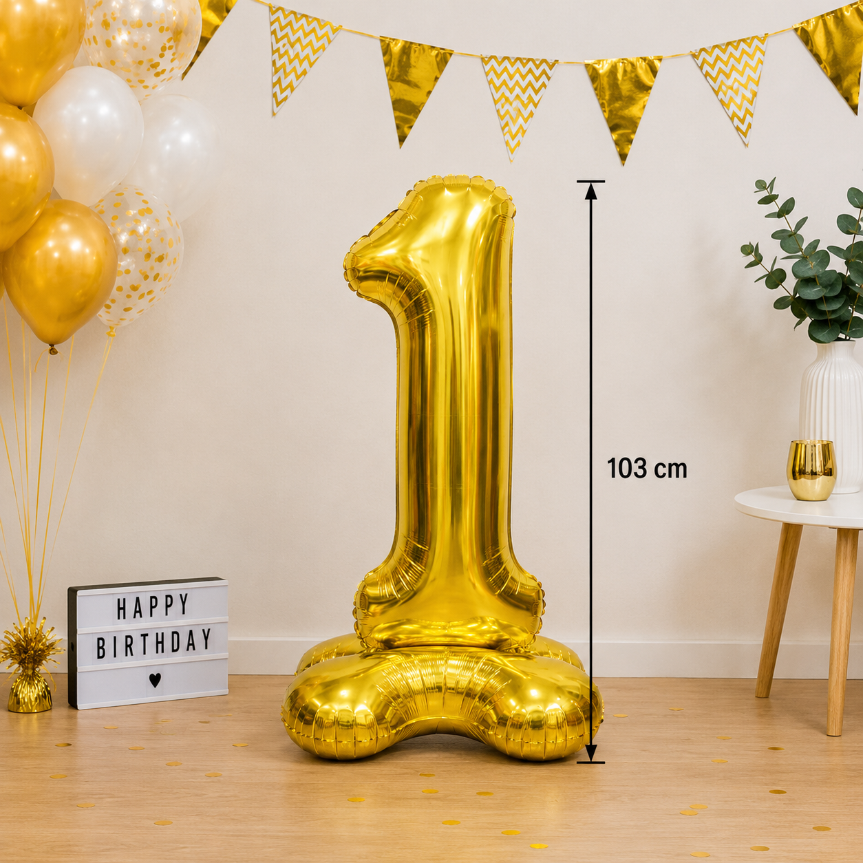 Folieballon staand - XXL - Goud - nummer 1 (103 cm)