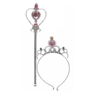 Diadeem en toverstaf - prinsessen - zilver/roze