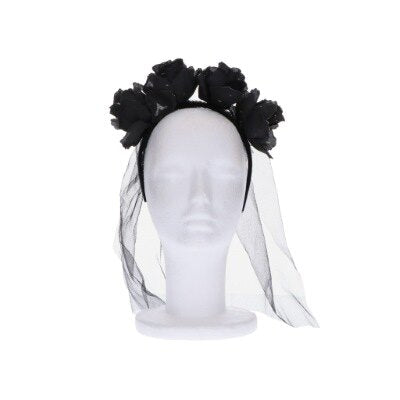 Diadeem - Halloween - bloemen - sluier - meerkleurig