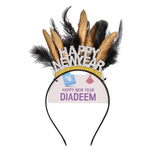 Diadeem - Happy new year - veren - goud/zwart