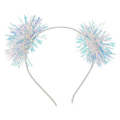 Diadeem - pompom - holografisch - wit