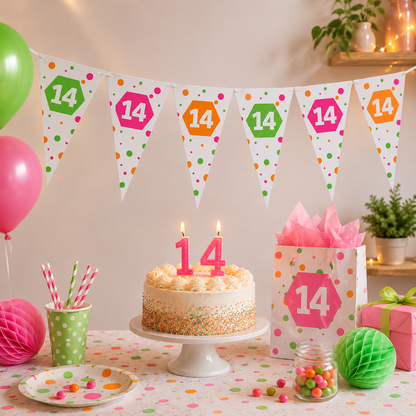 Vlaggenlijn neon 14 jaar - 4m (15 vlaggen)