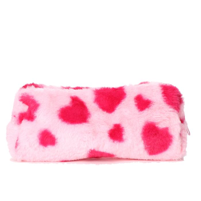 Etui - pluche - hartjes - roze/rood