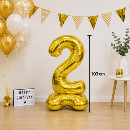 Folieballon staand - XXL - Goud - nummer 2 (103 cm)
