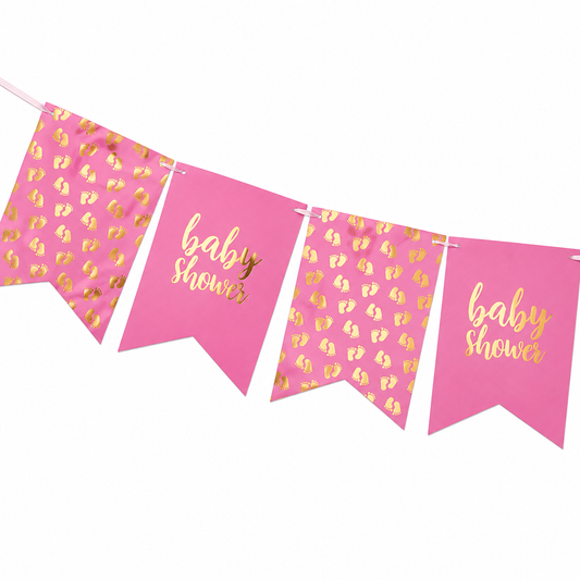 Vlaggenlijn baby shower roze - 4m