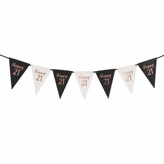 Vlaggenlijn Happy 21 rosegoud papier - 5m (15 vlaggen)