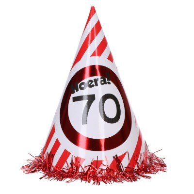 Feesthoedje - 70 jaar - rood/wit