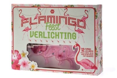 Feestverlichting - Flamingo - roze - 12 ledlampjes - 215cm