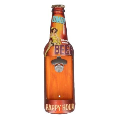 Flesopener - Happy hour - bierfles - metaal - meerkleurig