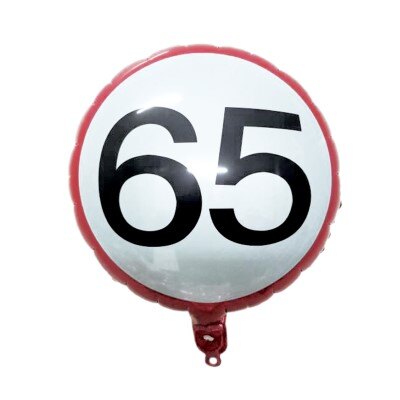 Folieballon - 65 jaar - rood/wit - 35cm