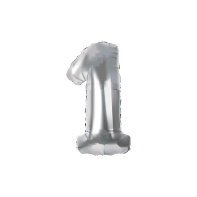 Folieballon - cijfer - 1 - zilver -70cm