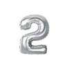Folieballon - cijfer - 2 - zilver - 70cm