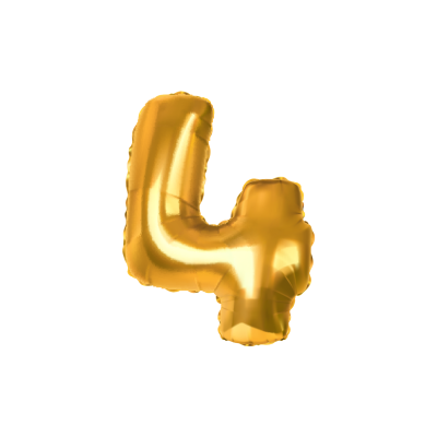 Folieballon - cijfer - 4 - goud - 70cm