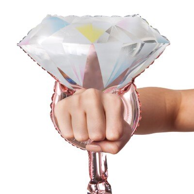 Folieballon - diamanten ring - armband - roségoud/wit - 35cm