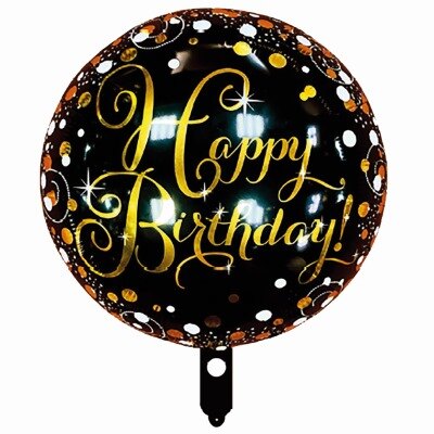 Folieballon - Happy birthday - rond - zwart/goud - 33cm