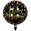 Folieballon - Happy birthday - rond - zwart/goud - 33cm