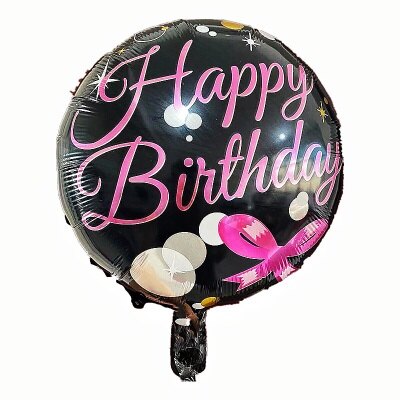 Folieballon - Happy birthday - strik - zwart/roze - 33cm