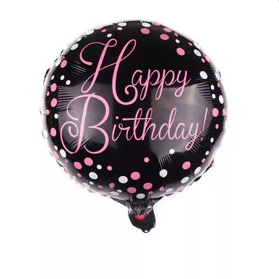 Folieballon - Happy birthday - zwart/roze - 33cm