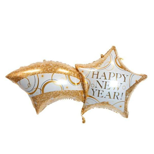 Folieballon Happy new year ster goud/wit 90cm