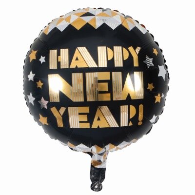Folieballon - Happy new year - zwart/goud - 33cm