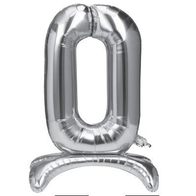 Folieballon - staand - cijfer - 0 - zilver - 68cm