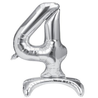 Folieballon - staand - cijfer - 4 - zilver - 68cm