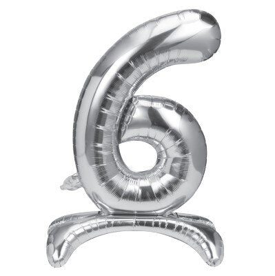 Folieballon - staand - cijfer - 6 - zilver - 68cm