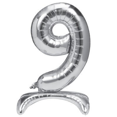 Folieballon - staand - cijfer - 9 - zilver - 68cm