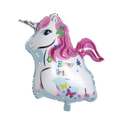 Folieballon - unicorn - happy birthday - wit/roze - 25cm