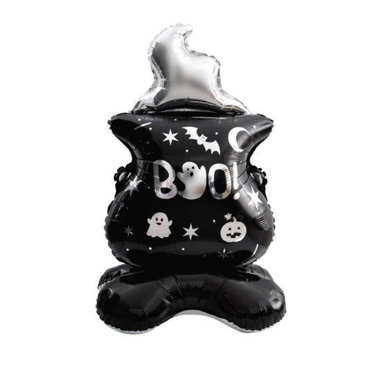 Folieballon XL - Halloween - kookpot - zwart/zilver - 145cm