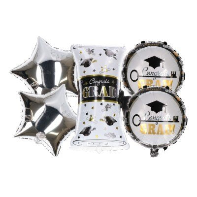 Folieballonnen set - geslaagd - zwart/wit/zilver - 5 stuks