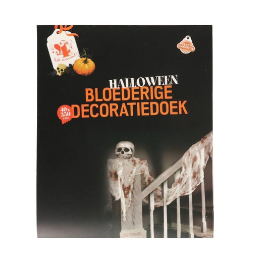 Griezelstof - Halloween - bloederig - rood/wit - 40 x 350cm