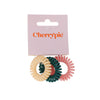 Haarelastieken spiraal beige/groen/roze 3 stuks