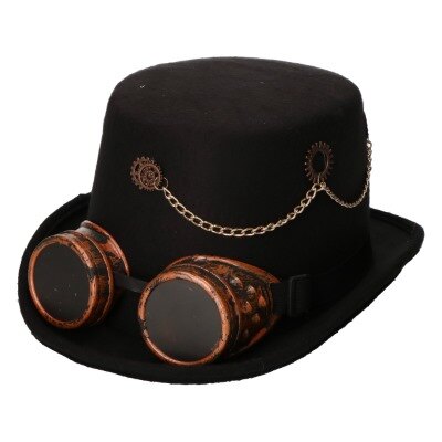 Hoed - steampunk - met bril - zwart