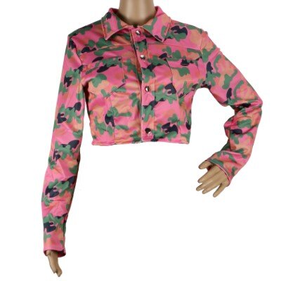 Jas - camouflage - croped - roze/groen - maat M/L