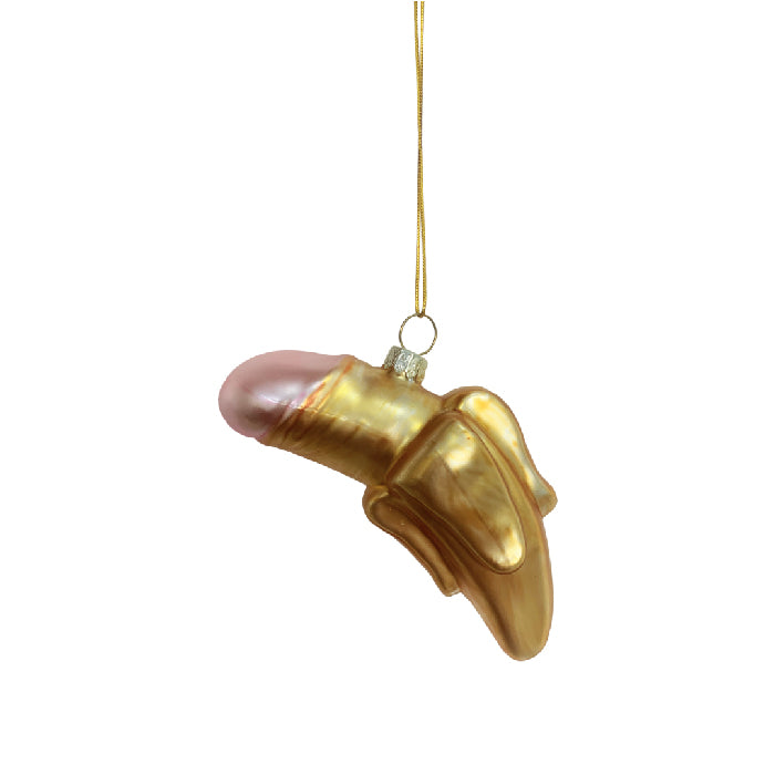 Kerstbal ornament - banaan/penis - glas - 10cm