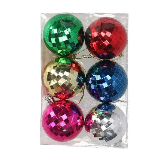 Kerstballen - disco - meerkleurig - 6 stuks - groot