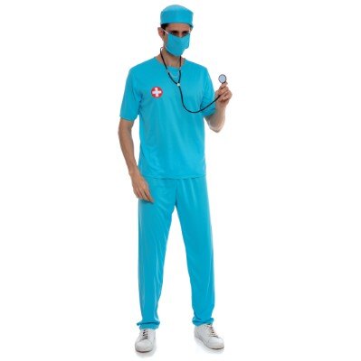 Kostuum - chirurg - blauw - heren - maat S/M - 4-delig