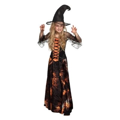 Kostuum - Dazzling witch - zwart/oranje - meisje - maat 7-9 jaar