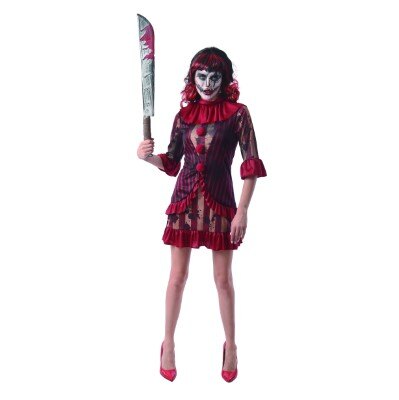 Kostuum - Halloween - creepy clown - rood - dames - maat S
