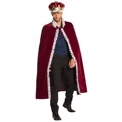 Kostuum - hoed en koningsmantel - rood - heren- 140cm
