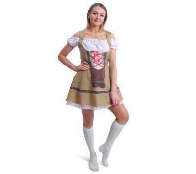 Kostuum - jurk dirndl - Oktoberfest - bruin/wit - dames - maat L