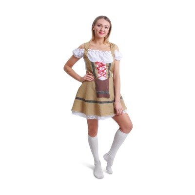Kostuum - jurk dirndl - Oktoberfest - bruin/wit - dames - maat S